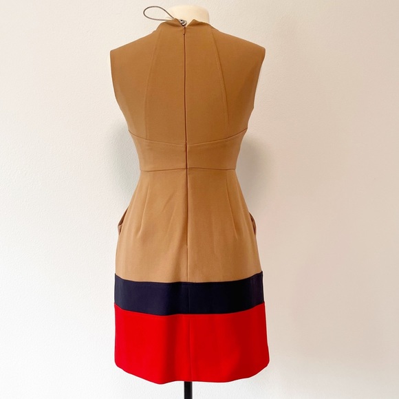 Shoshanna Camel Double Crepe Color block Trina Dress - Picture 4 of 15